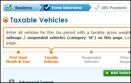 Form 2290 E-filing process - Taxable Vehicle