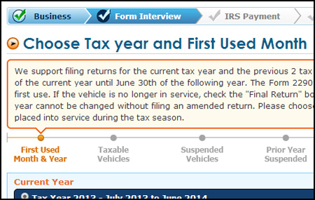 Form 2290 E-filing process - Select Month