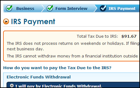 Form 2290 E-filing process - IRS Payment