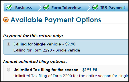 Form 2290 E-filing process - Select Pricing