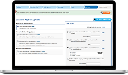 Form 2290 E-filing process - payment options