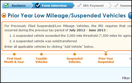 Form 2290 E-filing process - Prior Year Suspended